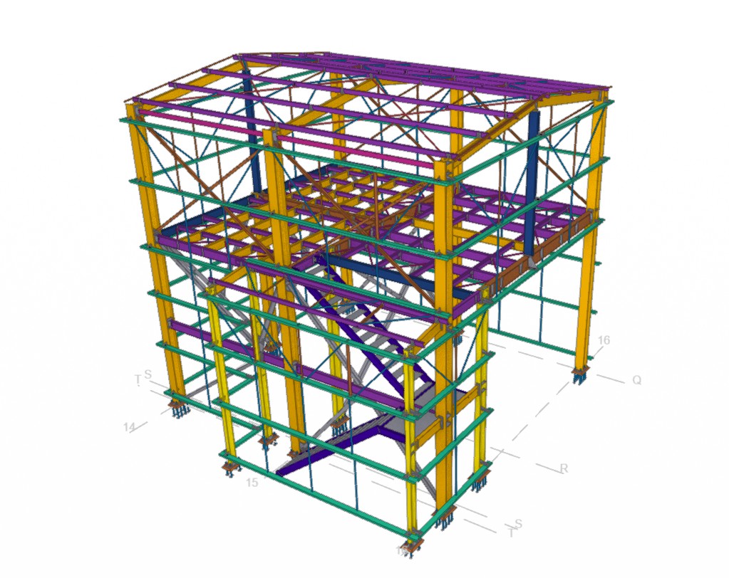 Pórtico metálico — modelagem 3D integrada