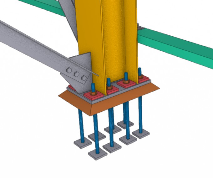 Detalhe de base de pilar metálico
